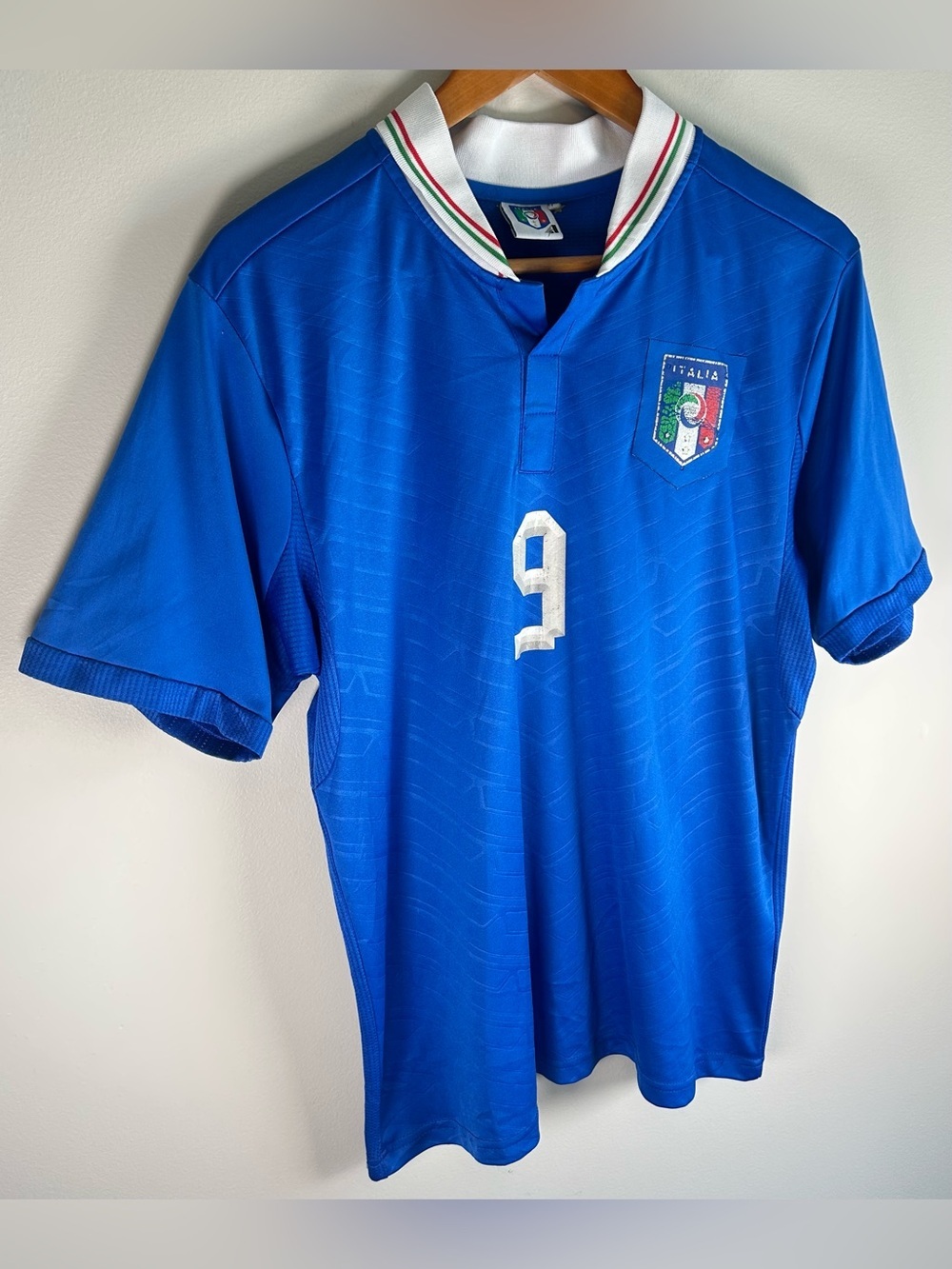 Vintage FIGC Italy Men’s Soccer Jersey L Balotelli #9 National Team Futbol Blue - Picture 2 of 12